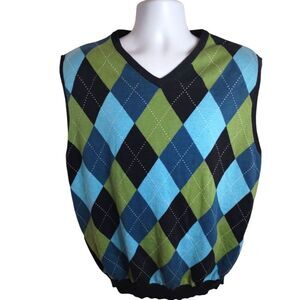 Tehama GOLF Green Blue Argyle Sweater Vest~100% Pima XL